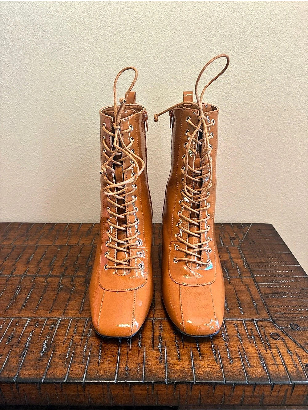 Cato Lace-Up Heeled Ankle Boots Patent Leather US 10